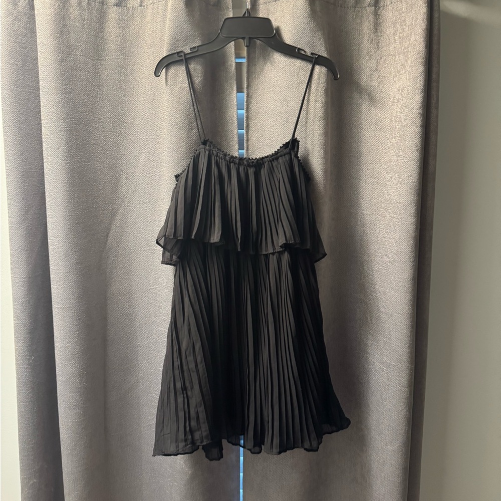 Zara Black Pleated Tiered Ruffle Mini Dress Women’s Size Small